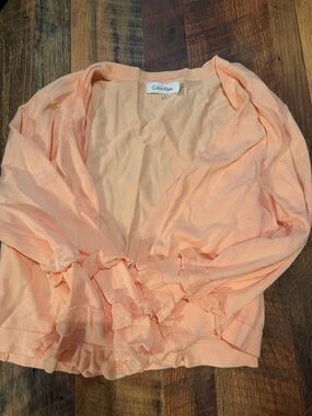 Calvin Klein Light Peach Knit Top with Ruffle Trim